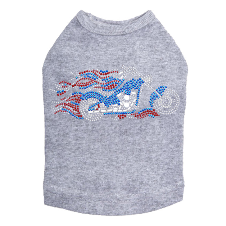Motorcycle - Large Red, White, & Blue with Flames - Dog Tank