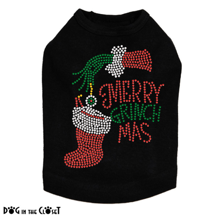 Merry Grinchmas Rhinestone Dog Tank