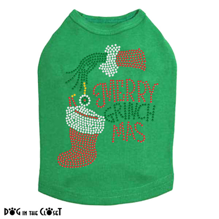 Merry Grinchmas Rhinestone Dog Tank