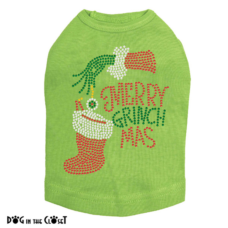 Merry Grinchmas Rhinestone Dog Tank