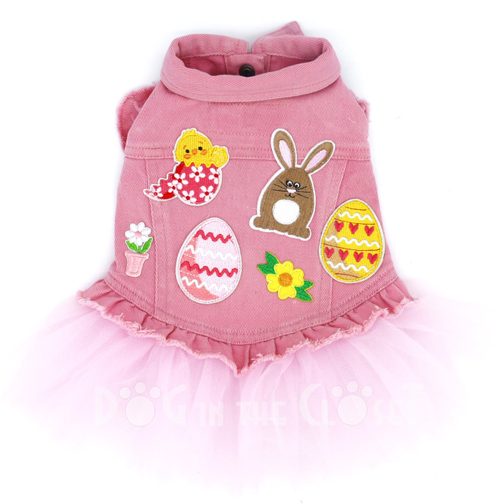 Pink Pastel Easter Denim Dog Jacket with Tutu