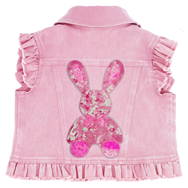 Big Pink Bunny Kids Denim Vest