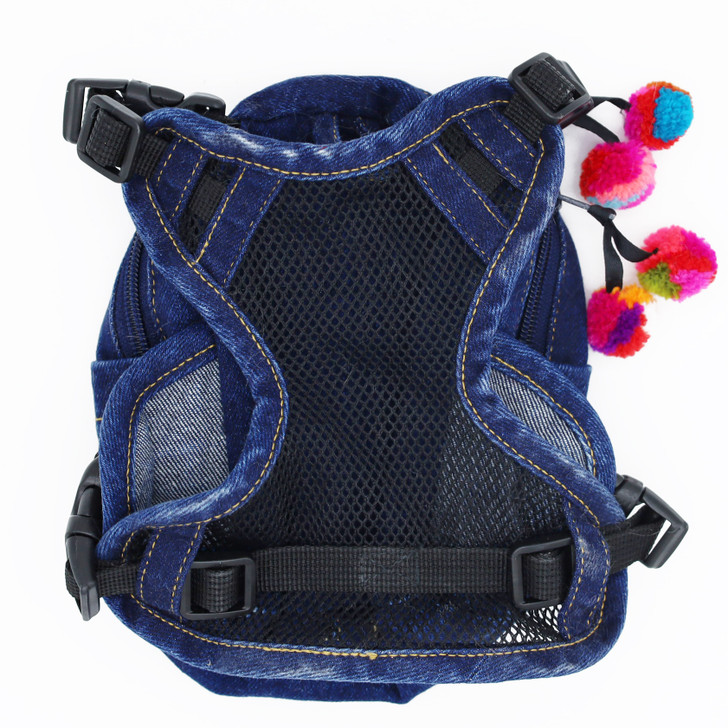 Doggie Denim Backpack Harness Vest - Football Patches