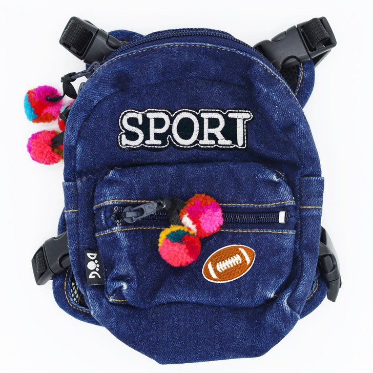 Doggie Denim Backpack Harness Vest - Football Patches