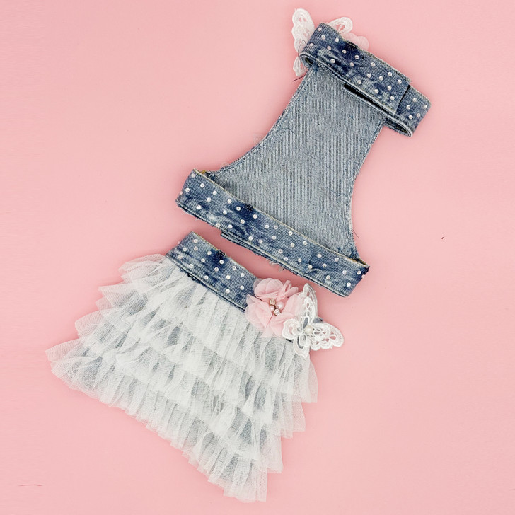 Denim with White Tulle Halter Top & Skirt Set