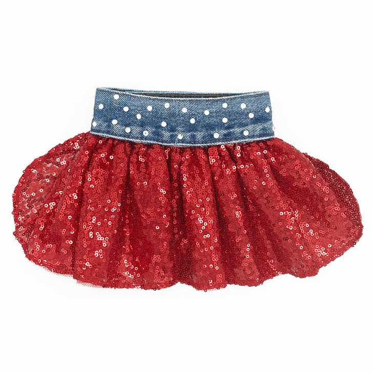 Red Sequin Skirt with Clear Rhinestone Vintage Waistband