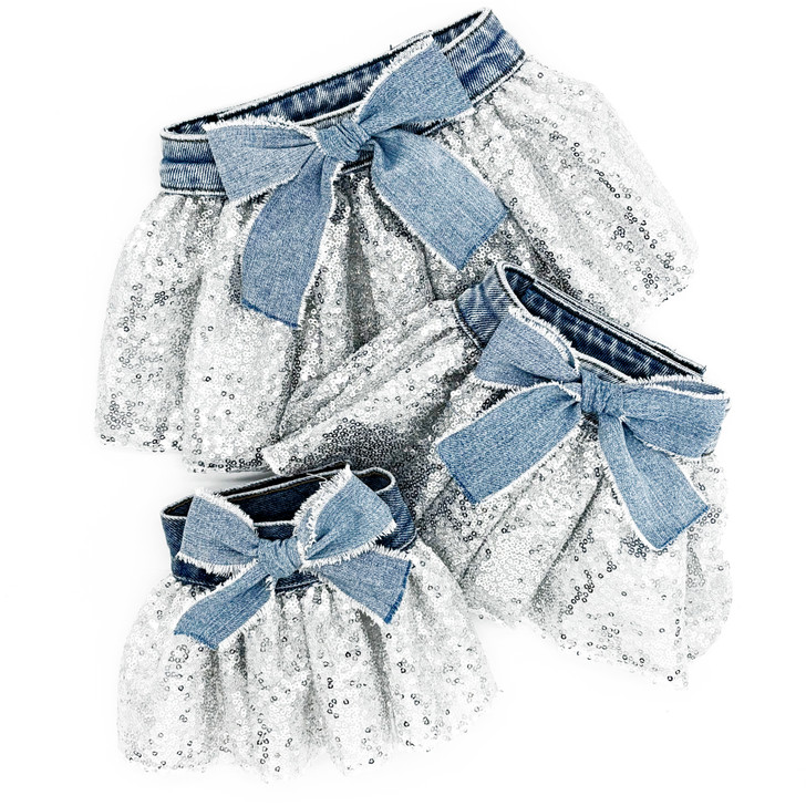 Silver Sequin Skirt with Vintage Waistband