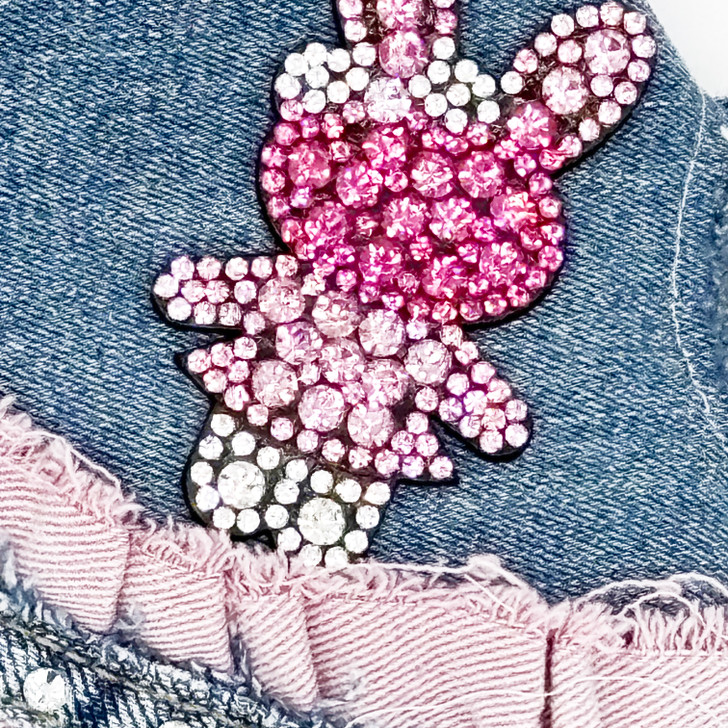Vintage Pink Bunny Denim Harness Vest Closeup