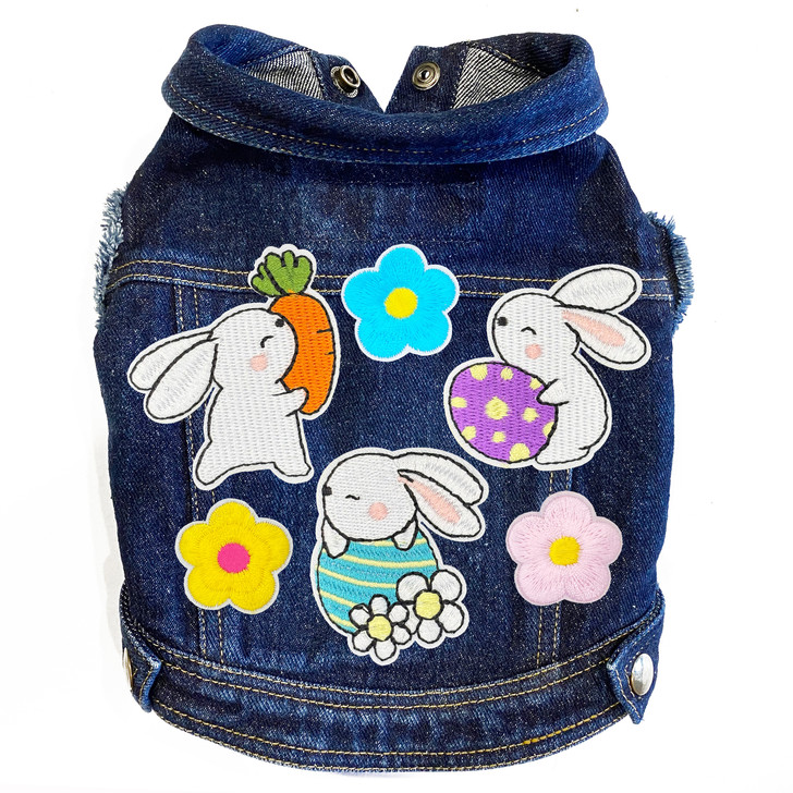 Cute Spring Bunnies Denim Dog Jacket