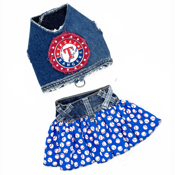 Baseball Vintage Denim Ruffle Skirt & Harness Vest