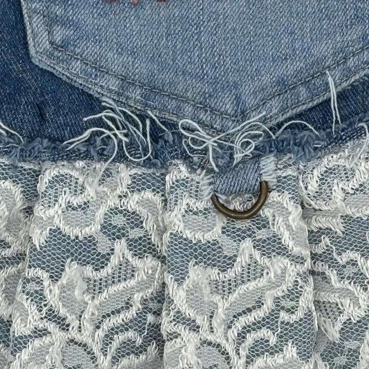 Lace and Embroidery Pocket Harness Vest Closeup