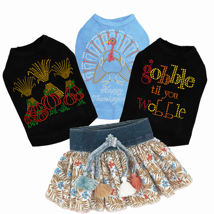 Autumn Bloom Denim Tassel Skirt & Tees