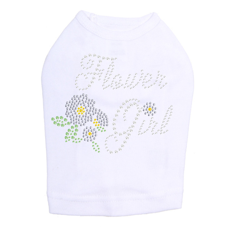 Flower Girl rhinestone dog tank for large and small dogs.
4.5" X 3.5" (small) & 9" X 7.5" (large) design with clear, silver, yellow, & green rhinestones & nailheads.
Matching rhinestone t-shirts for pet owners.
Over 800 rhinestone designs to choose from.