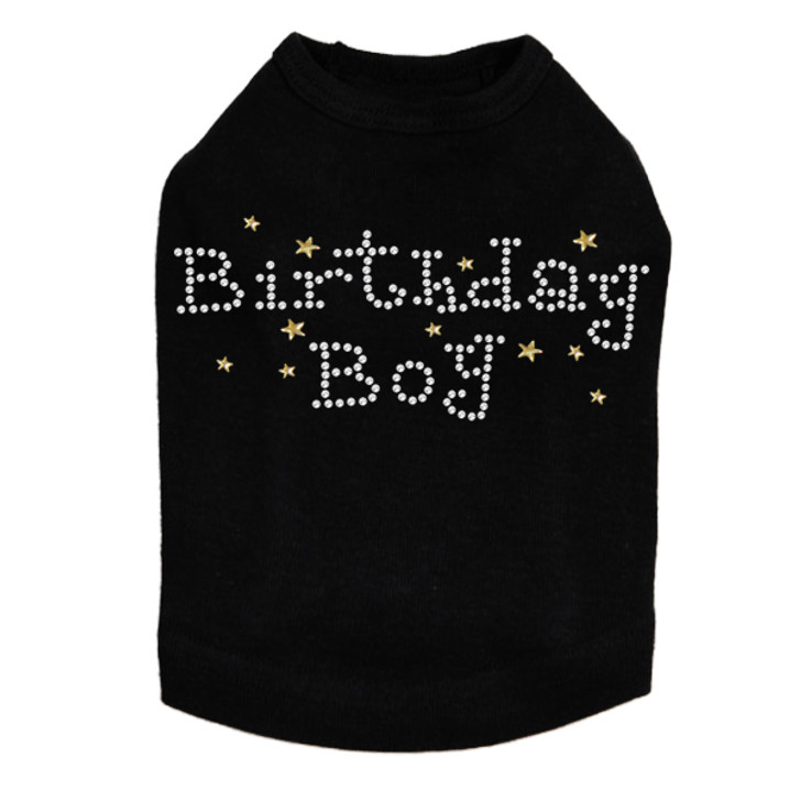 Birthday Boy with Gold Stars rhinestone dog tank for large and small dogs.