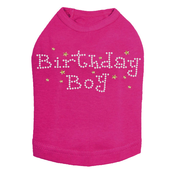 Birthday Boy with Gold Stars rhinestone dog tank for large and small dogs.