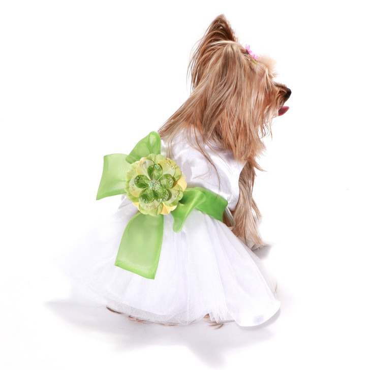 The Madeleine Dog Harness Dress with Leaf Green Sash