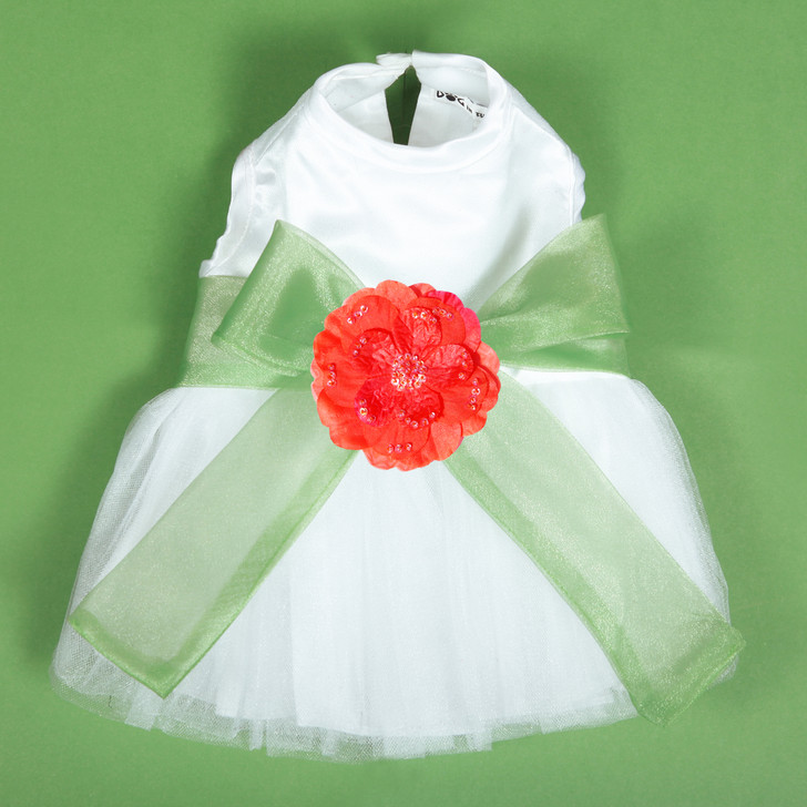 The Madeleine Dog Harness Dress with Leaf Green Sash