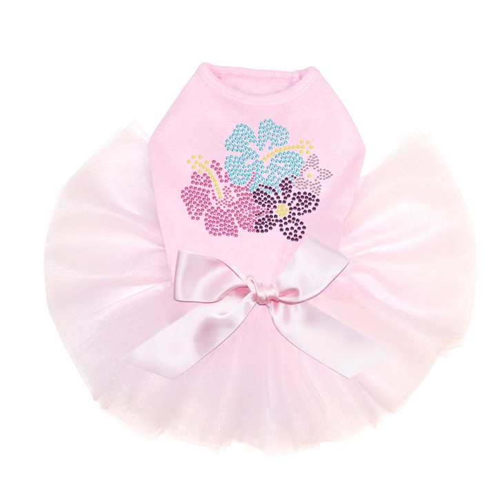 Pink, Blue & Purple Hibiscut dog tutu for large and small dogs.