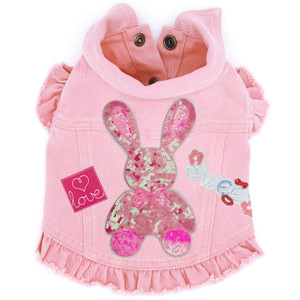 Big Pink Bunny Denim Dog Jacket