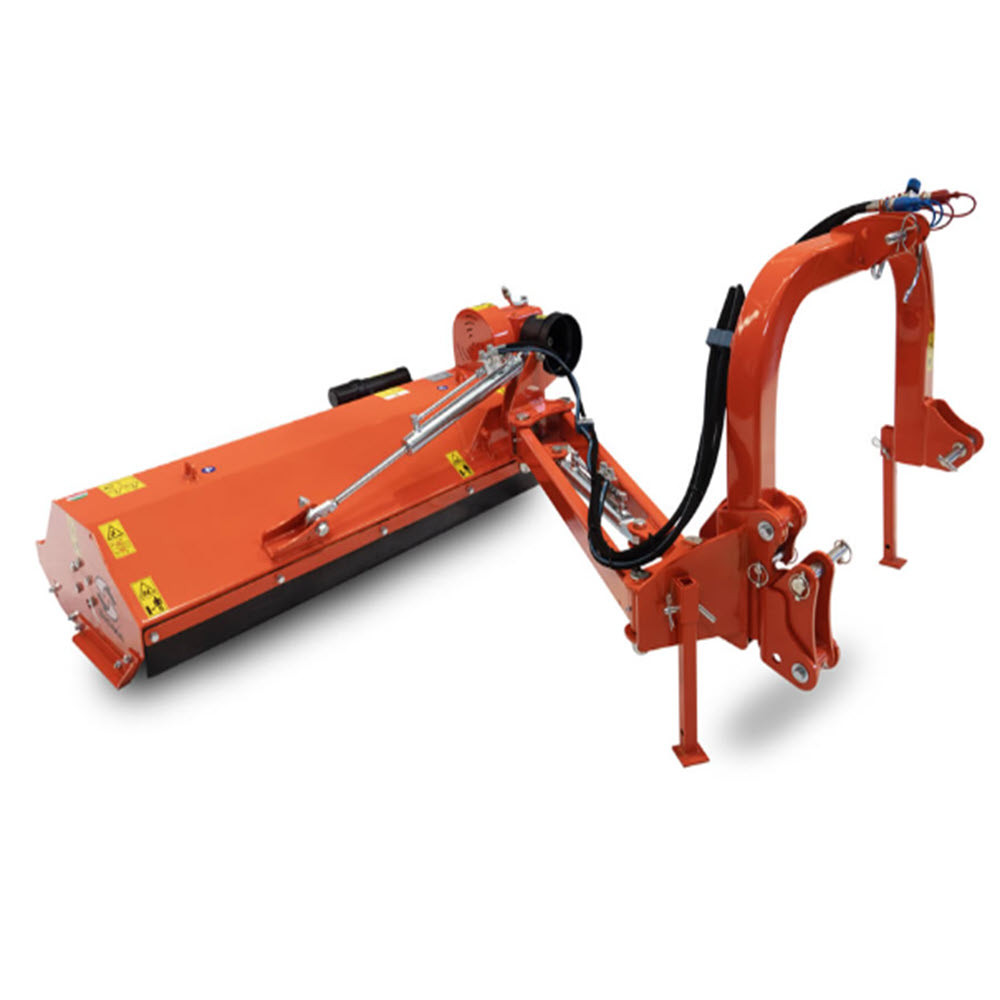 55" Phoenix (Sicma) 3 Point Tractor Ditch Bank Flail Mower Model MA-140
Hydraulic Offset Boom W/CV PTO Shaft
24 Hammers Total: Hammer # 5715001

The Phoenix Ditch Bank Flail Mowers is perfect for mowing around ponds and hard to reach areas like banks or hill sides. Available in working widths of 47 inches, 60 inches, and 75 inches. The hydraulic system enables you to use the tool behind the tractor or alongside the tractor. 

Standard Features:
External drive belt adjustment
Gearbox with integrated free wheel
Double Parking Stand
Counter Knives system inside the shredding chamber
Side Skids
Side parallelogram hydraulic shift
Constant Velocity PTO shaft
Adjustable Working Height (Roller)
Tilt 90° up and 65° down
Frontal protection against accidental ejection of objects
*Images are representative but may vary from actual product
*Some Assembly Required