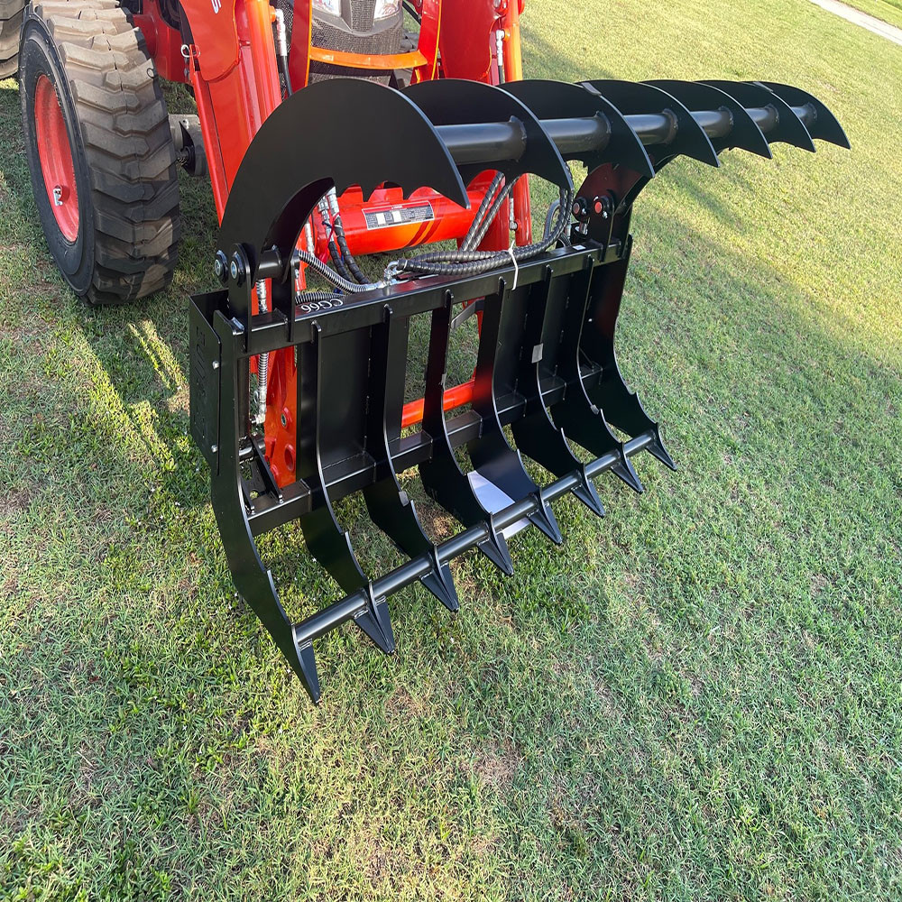 Farm-Maxx Rake Grapple Model FRKG

The NEW Farm-Maxx Rake Grapples make moving those small, large piles of unruly debris a breeze. The large cylinders create the strongest claming force so you can effeciently hold logs, stumps, rocks, and other debris for transport. Acreage? Lumber Yard? Farm? These grapples are suitable for all types of jobs. Available in sizes 54", 60", 66", 72".

Standard Features:

Single Cylinder on 54"
Dual Cylinders on 60", 66", 72"
Quick Attach Compatible
1/4" Male & Female-Quick Connectors Included