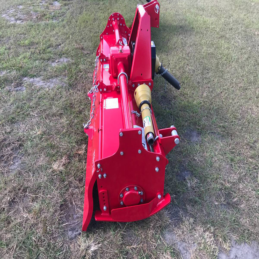 Farm-Maxx FTM gear drive rotary tiller showing heavy duty gearbox and PTO driveline