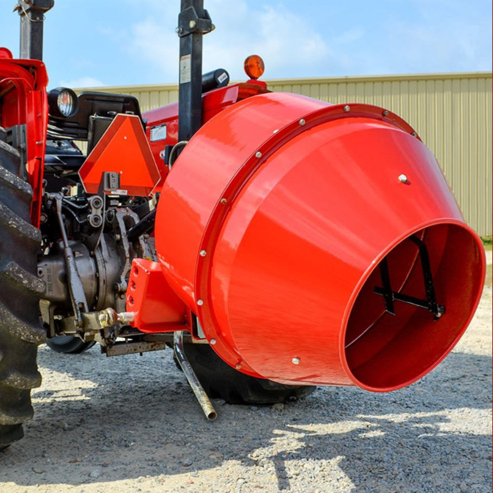 Farm-Maxx (Cosmo) 3 Point Tractor Cement Mixer Model MX80-350
96 Gallon Capacity - .48yd³
Hydraulic Cylinder

Mix it yourself with the Farm-Maxx MX-80 Three Point Mixer! Designed for easy mounting on your tractors three point hitch, these compact units are made to last! The mixer is ideal for home and farm use. The 10:1 chain drive transmission is easy to access for maintenance and is protected by a heavy duty steel housing. The high gloss epoxy finish is baked on at 302 degrees farenheight for extreme protection even under the most demanding conditions. Charging, dumping, and cleaning, are easy with the large mixer opening.

Standard Features:
Series 1 PTO Shaft by Eurocardan
Hydraulically Actuated Dumping
Two Piece Bolt Together Mixer Cone for Ease of Cleaning and Service
Heavy Duty 10:1 Ratio Chain Drive W/Easy Service Access
Removeable Hitch Pins
*Assembly Required