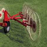 Close-up of Farm-Maxx FGCR-10 heavy-duty frame and spring steel rake wheels Close-up of Farm-Maxx FGCR-10 heavy-duty frame and spring steel rake wheels