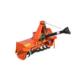Farm-Maxx FTC-40 sub compact tractor rotary tiller showing PTO driveline and three point hitch mounting system