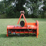Farm-Maxx FTC-40 40 inch sub compact rotary tiller mounted on tractor preparing soil for gardens and food plots