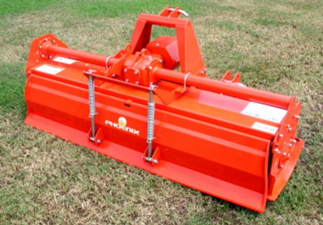74" Phoenix (Sicma) 3 Point Tractor Heavy Duty Reverse Rotary Tiller Model T10R-74GE-K
Gear Drive-Reverse Tine Tiller-W/Slip Clutch

The 10-Series rotary tillers from Phoenix are made to fit tractors from 30-50 HP. Equipped with heavy duty gear drive transmissions, these units guarantee years of trouble free operation under the most demanding applications. The reverse rotation of our tiller tines forces the tiller down into the ground for deep smooth cultivation while bringing debris up over the top of the rotor. This unique action deposites larger debris first then covers it with finely pulverized soil particles for a smoother, cleaner finish. Get the final results you need in one pass!

Standard Features:
Series 4 & 5 PTO W/ Slip Clutch by Eurocardan
6 Tines Per Flange
Heavy Duty Drag Board
Sliding/Adustable Lower Hitch Blocks
Heavy Duty Gear Drive Transmission
Heavy Duty Adjustable Skids with Aprons for Quick Depth Adjustment
*Images are representative but may vary from actual product
*Made in Italy (Sicma)