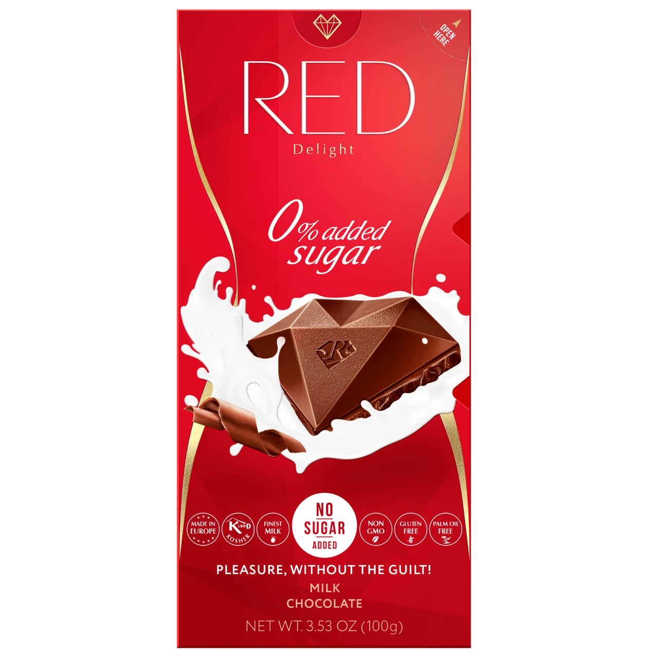 Red Chocolette Red Chocolate 3.53 oz. No Sugar Added Milk Chocolate Candy Bar | Kitch'n
