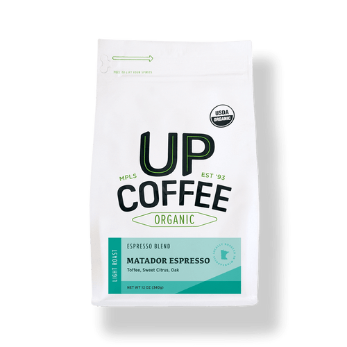 Up Coffee 12 oz. Matador Espresso Light Roast Espresso Blend Bean Coffee