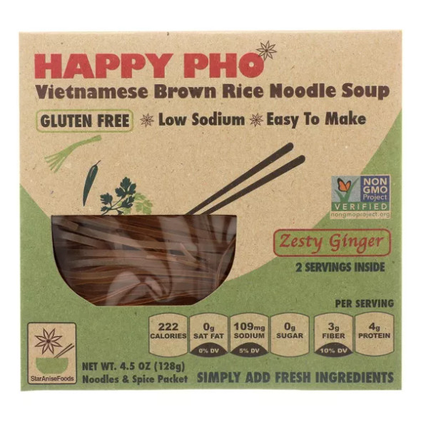 Happy Pho 4.5 oz. Zesty Ginger Brown Rice Noodle Soup Mix