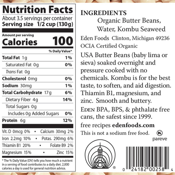 Eden Foods 15 oz. Organic Butter (Baby Lima) Beans