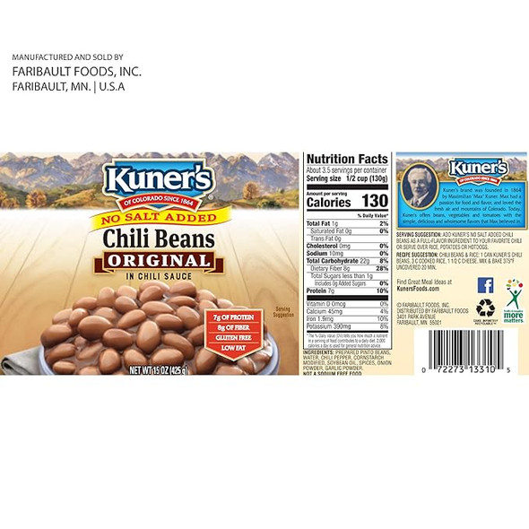 Kuner’s® 15 oz. No Salt Added Original Chili Beans