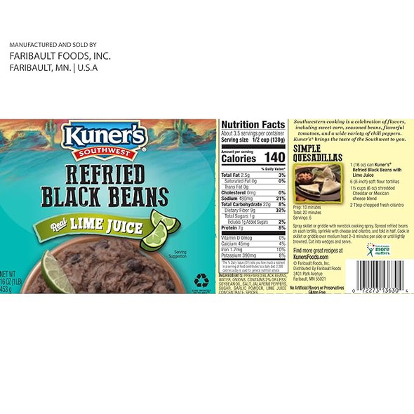 Kuner’s® 15 oz. Southwest Refried Black Beans with Lime Juice