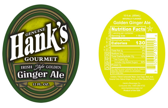 Hank's 12 fl. oz.  Authentic Irish Golden Ginger Ale