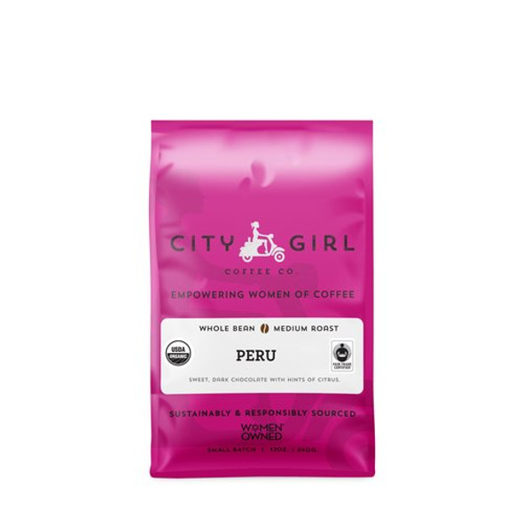 City Girl 12 oz. Medium Roast Organic Peru Whole Bean Coffee