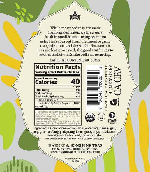Harney & Sons 16 fl. oz. Organic Green with Citrus & Ginkgo Iced Tea