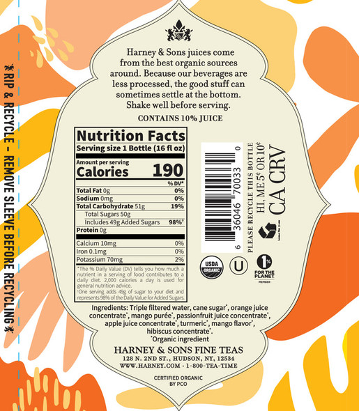 Harney & Sons 16 fl. oz. Organic Orange Mango Juice Drink