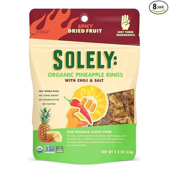 Solely® 2.8 oz. Organic Dried Pineapple Rings with Chili & Salt