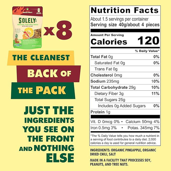 Solely® 2.8 oz. Organic Dried Pineapple Rings with Chili & Salt