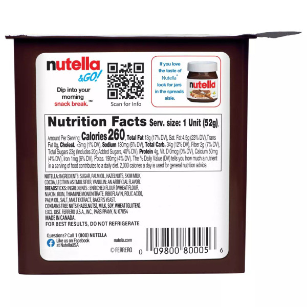 Nutella & Go! 1.8 oz. Hazelnut Spread & Breadsticks