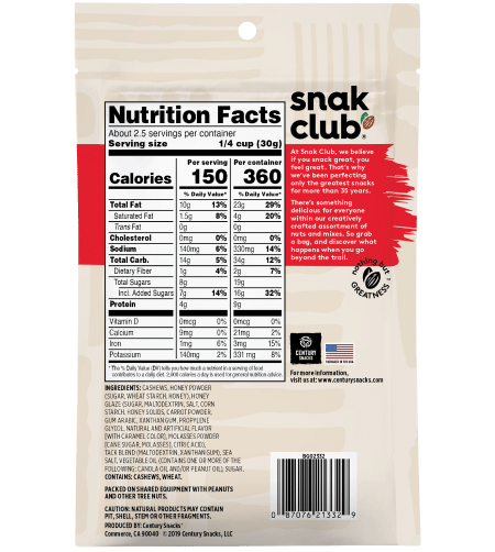 Snak Club® 2.5 oz. Honey Cashews