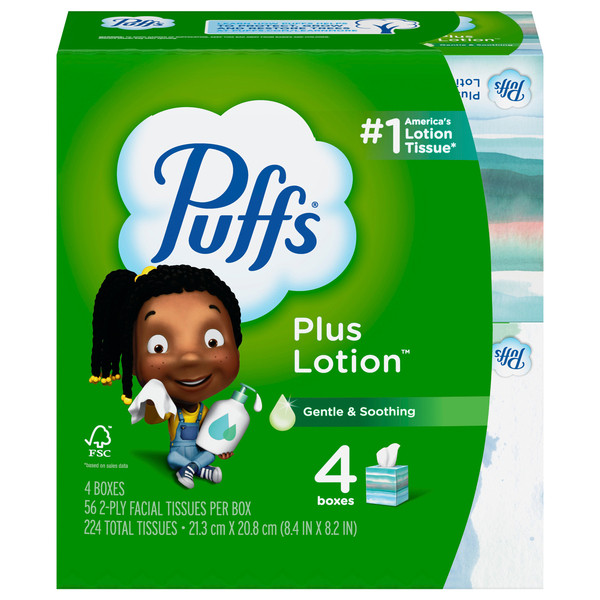 Puffs® Plus Lotion Facial Tissues (224 Tissues | 4 Boxes)