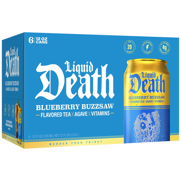 Liquid Death 12 fl oz. Blueberry Buzzsaw Flavored Iced Tea (6 Pack)
