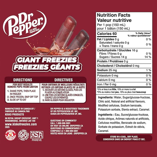 Dr. Pepper 1.50 oz. GIANT Freezies Pops (27 Count)