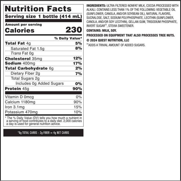 Quest 14 fl. oz. Chocolate Flavored Low Sugar Protein Milkshake