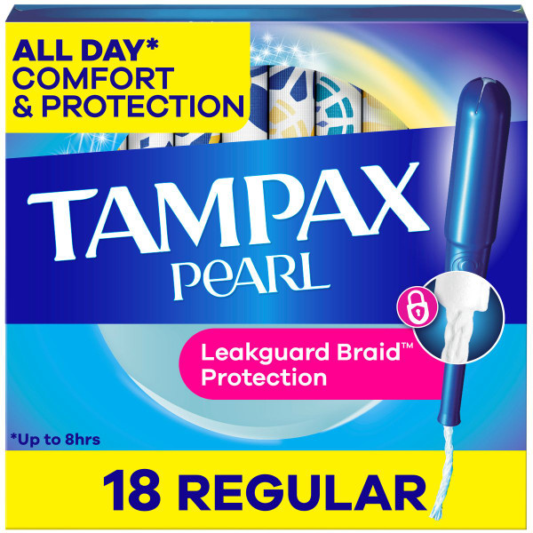 Tampax Pearl Unscented Tampons Regular Absorbency with LeakGuard Braid (18 Count)